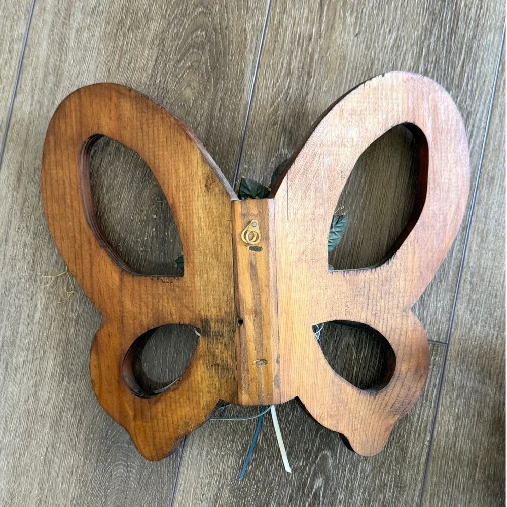 Wood Butterfly Wall Decor Set Carved Floral‎ Cottagecore Boho Hanging Art Pair